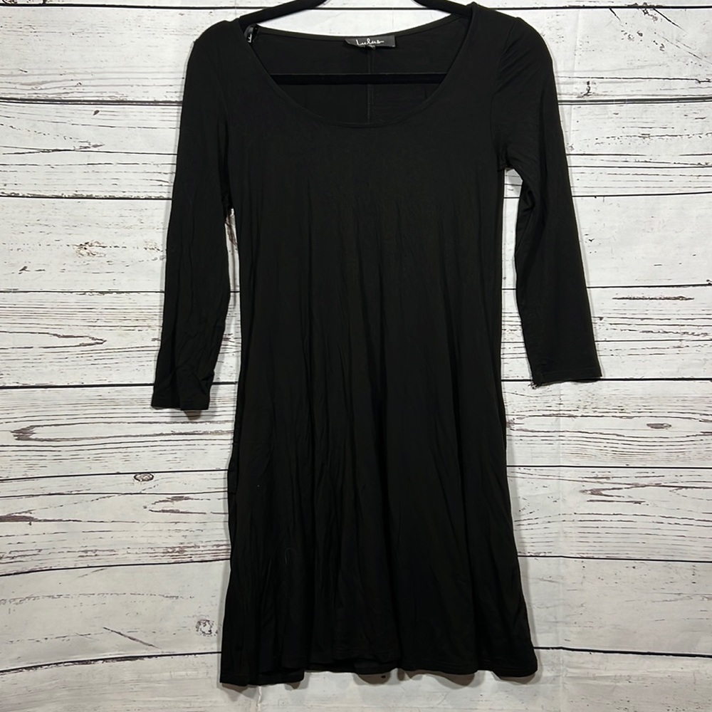 LULUS Black 3/4 Sleeve Stretchy Dress with Pockets